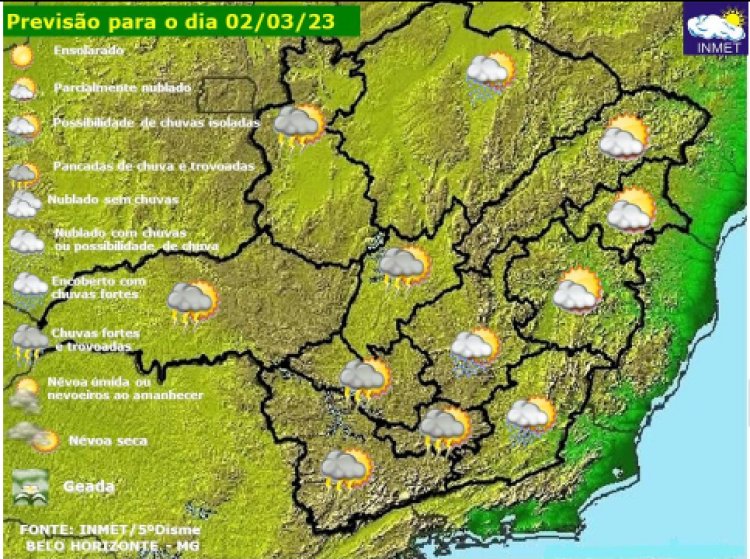 Previsão do tempo para Minas Gerais nesta quinta-feira, 2 de março