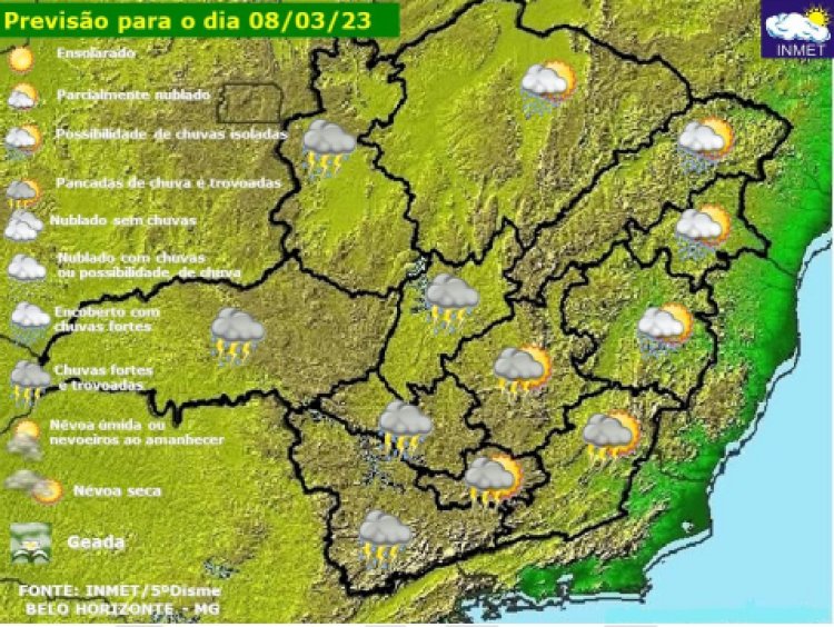 Previsão do tempo para Ubá nesta quarta-feira, 8 de março