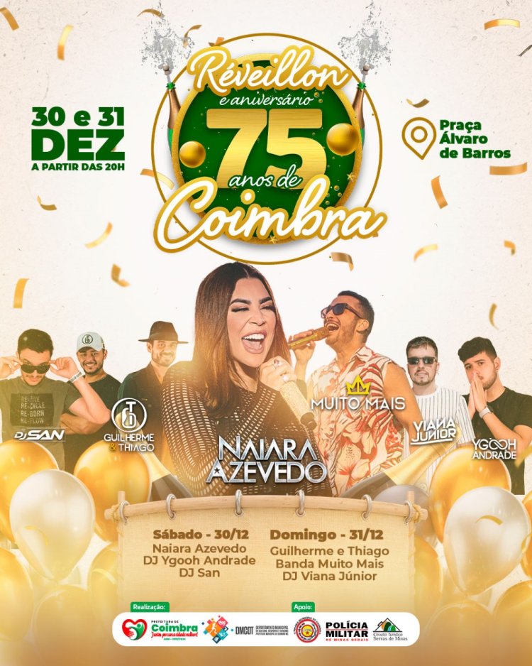 Naiara Azevedo é uma das atrações da festa de Réveillon e Aniversário de Coimbra