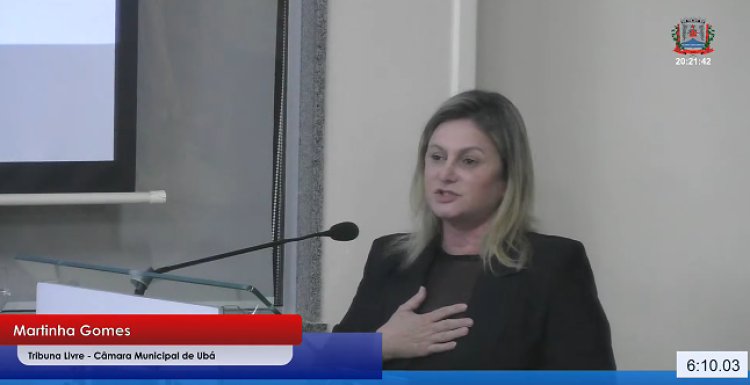 Empresária Martinha Gomides usa a Palavra Livre na Câmara de Ubá e critica projeto do Código Tributário