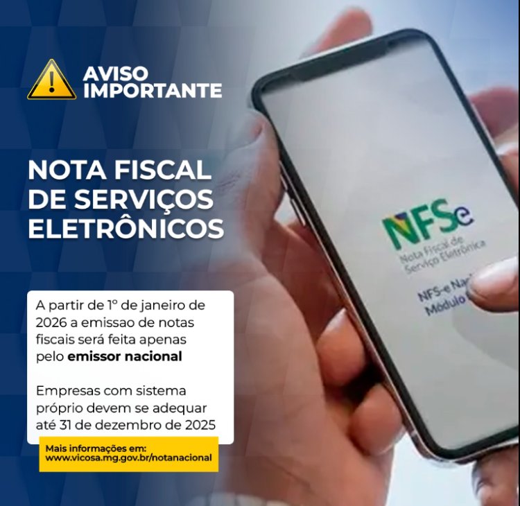 NFS-e em Viçosa será emitida por emissor nacional a partir de 1º de janeiro